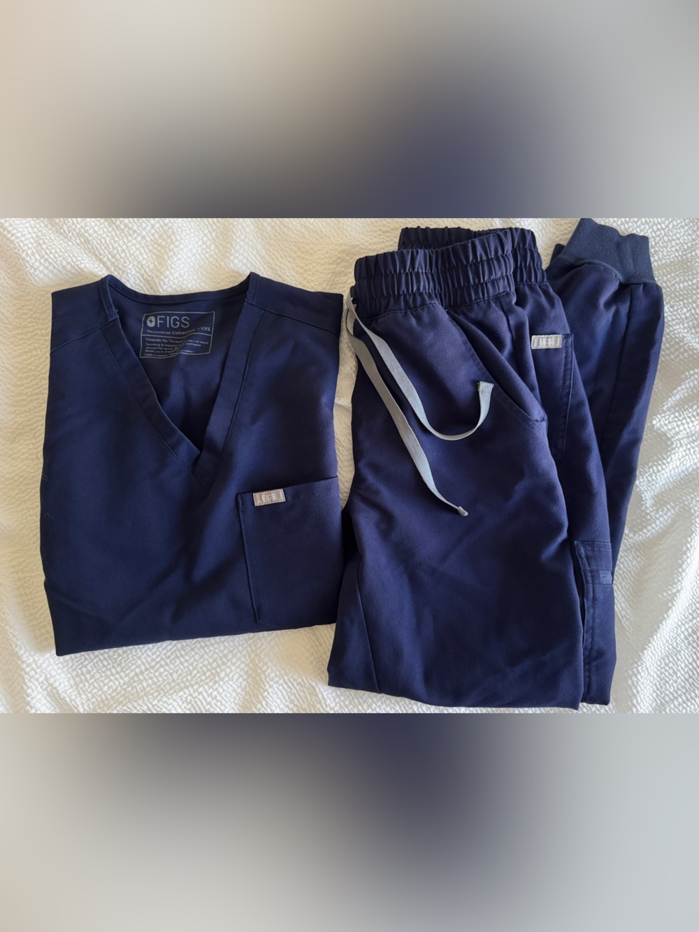 Figs Navy V-Neck Top and Elastic Waist Jogger Scrub Set